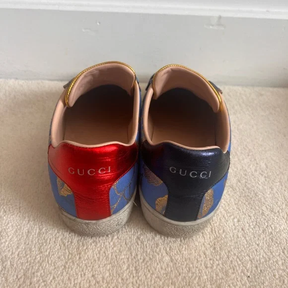 GUCCI Ace Sneakers Crystal Sylvie Blue Lace Size 9.5 | IT 39.5 - Picture 2 of 6